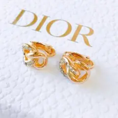 クリスチャンディオール Dior ロゴチェーン フープ イヤリング ストーン