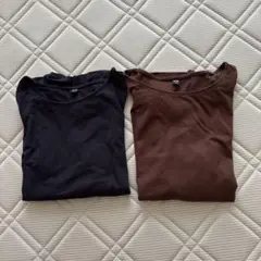 UNIQLO フリル袖 ノースリーブ トップス　ネイビー　ブラウン　2枚セット