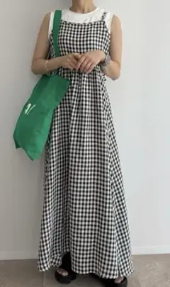 amie 低身長 ギンガムチェック キャミワンピース