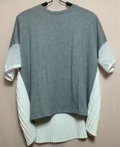 バックプリーツメッシュ袖プルオーバー グレー/ FREE #ドロスト付き