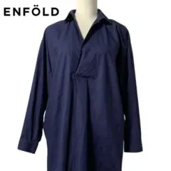 ⭐️ENFOLD⭐️膝丈シャツワンピース⭐️スキッパー襟⭐️ネイビー⭐️M相当⭐️送料込み⭐️