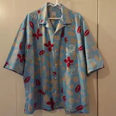 プリント総柄 半袖開襟シャツ XL