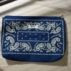RHC 刺繍　ポーチ ネイビー　ペイズリー　バンダナ　キャンバス　ロンハーマン