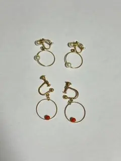 80s vintage イヤリング　パール　コーラルセット