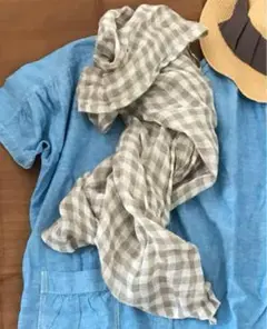 麻(リネン)チェック柄スカーフ