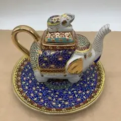 象型陶器　ティーポット　皿　ベンジャロン焼　HAND PAINTED タイ