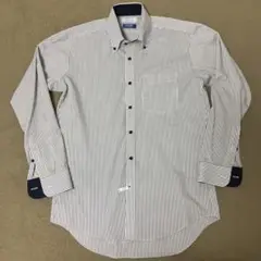 【美品】LESMUESノンアイロン　ストレッチ　ストライプ　長袖　39-80