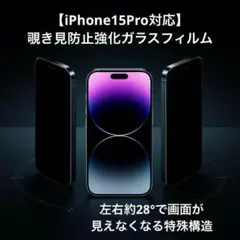 【iPhone15Pro対応】覗き見防止フィルム 強化ガラス仕様 28°視野角