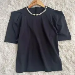 【最終価格美品】セルフォード パールネックTシャツ　36 ブラック2023SS