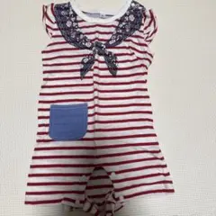 赤と白ストライプロンパース
