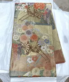 美品 西陣織 華やかな袋帯 花車