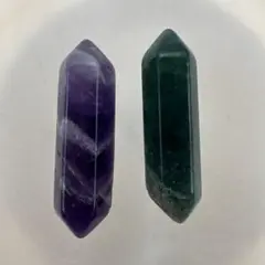 ⑥アメジストとモスアゲートのミニポイント型置物 2個セット（終値）