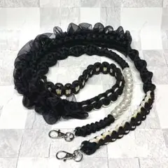 ★週末SALE★ スマホショルダー　黒×黒リボン×パール
