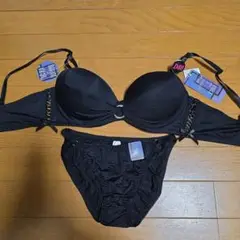 ブラック　ブラジャー・ショーツセット　D80 脇高×育乳　ブラ