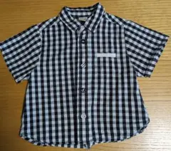 【美品】petit main 白黒ギンガムチェック 半袖シャツ 80