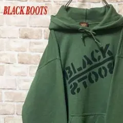 【希少】BLACK BOOTS プルオーバーパーカー　グリーン　ビックプリント