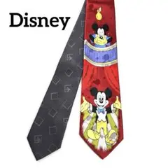 Disney 　Mickey　ネクタイ　ミッキー　総柄　グレー　赤