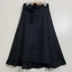 美品 JET LOSANGELS リネン ベルト付きタックフレアスカート 麻