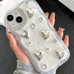 iPhoneケース　韓国製　ハート　シルバー　iPhone14pro ビジュー