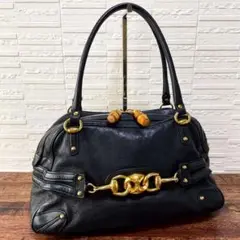 グッチ バンブー レザー ゴールド金具 ハンド ショルダー トート バッグ 黒