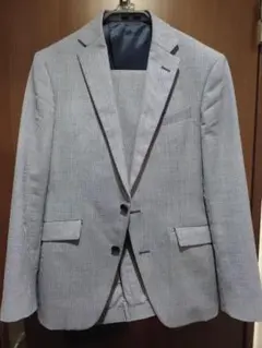 SUIT SELECT ライトブルー系チェック柄 ビジネススーツ上下 春夏