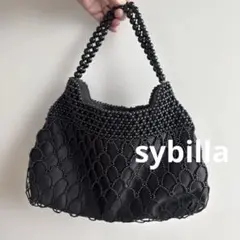 sybillaシビラ 黒 ビーズ装飾 ハンドバッグ