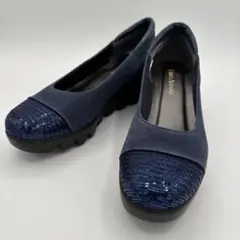 【美品】ヒルズアヴェニュー　【23.0】パンプス　スパンコール　スエード　ブルー