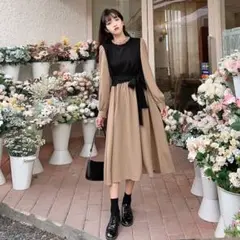 【在庫限り】レディース レイヤード ワンピース ロングワンピース 冬服 XL