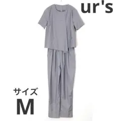 【ur's】ユアーズ　オールインワン　グレー　M 半袖　アシンメトリー　タック