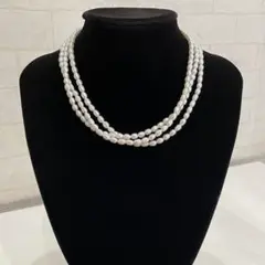 ■本物■3連淡水パールネックレス 留具SILVER 真珠