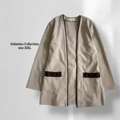 フェリシモコレクション ノーカラージャケット ベージュ リボン付き a3469