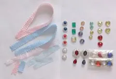 リボン　デコレーションパーツ　デコパーツ　ビジュー　ハート　パール　手芸　推し活