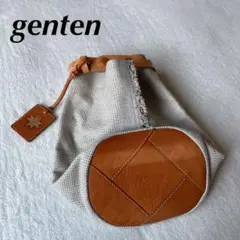 ゲンテン ハンドバッグ 巾着型バッグ ヌメ革 キャンバス