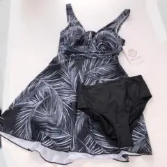 新品♡ワンピースタイプ水着2点セット♡ブラックM♡ショーツ付♡ひらひらスカート