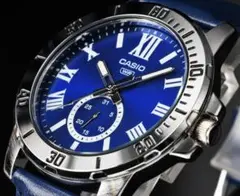 新品カシオ逆輸入メンズ腕時計ブルー日本未発売ローマ数字30m防水CASIO