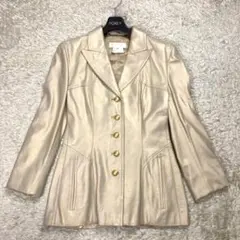 【良品】エスカーダ ラムレザー ジャケット 金ボタン シャンパンゴールド 36