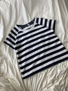 Ichi ストライプ ラグランスリーブ Tシャツ　厚手