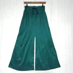 美品 レイカズン ワイド パンツ 光沢 緑 ウエストゴム フリー