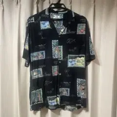 TWO PALMS メンズアロハシャツ 半袖 黒 レーヨン100% Ｍサイズ