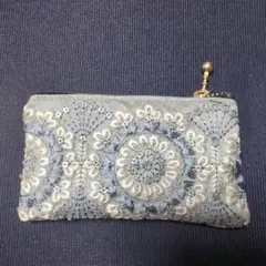 インド刺繍リボン　ハンドメイド　小銭入　小物入れ　グレー