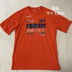 美品　asics アシックス　半袖Tシャツ　速乾素材　オレンジ　サイズ2XO