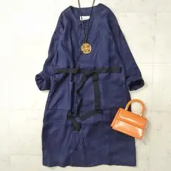 美品♪ グランマママドーター リネン100 2way ワンピース ネイビー