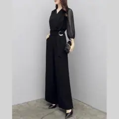 L フォーマル パンツ ドレス セットアップ 上下 パンツスーツ 黒 ブラック
