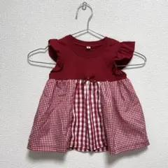 赤チェック 半袖Tシャツ 100