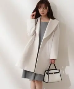プロポーションボディドレッシング ショールカラー ミドルコート オフホワイト