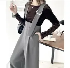 アシメバックルベルトサロペット　グレー　S