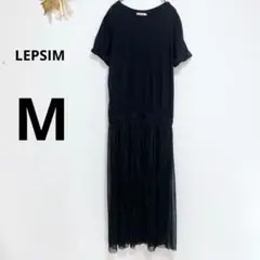 a2529 レプシィム　半袖　透け感　切り替えワンピース　プリーツ　黒　M