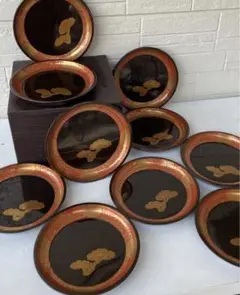 京蒔絵 霊芝、金彩丸紋 平皿十枚組
