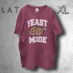 a097　【L.A.T】　Tシャツ　エンジ　XL　輸入古着　食べ放題　ごちそう