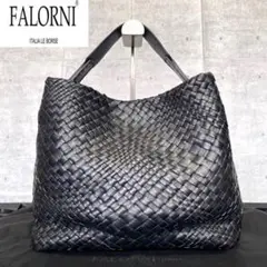 【美品】FALORNI イントレチャート 黒 ラムレザー ワンハンドルバッグ